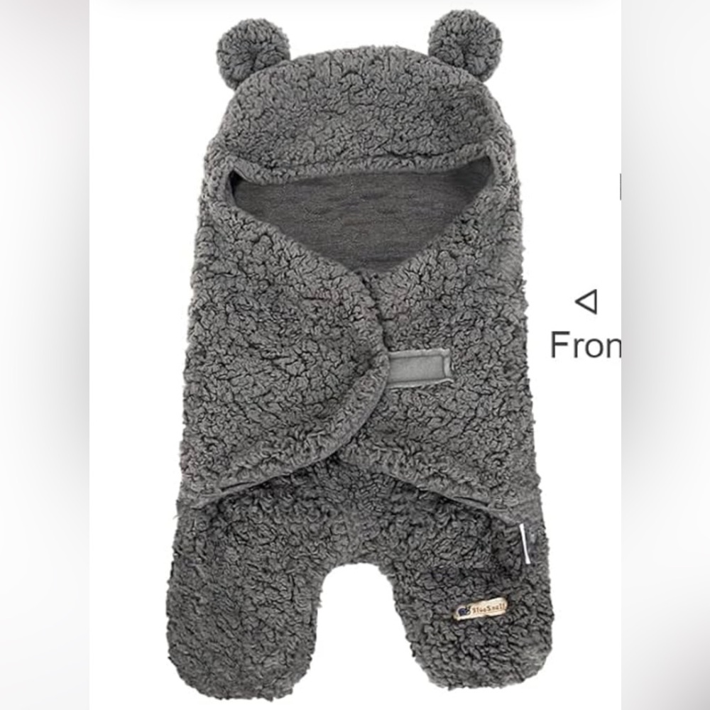 Blue Snail Grey Sherpa Wrap Swaddle Blanket Small for 0-3 months